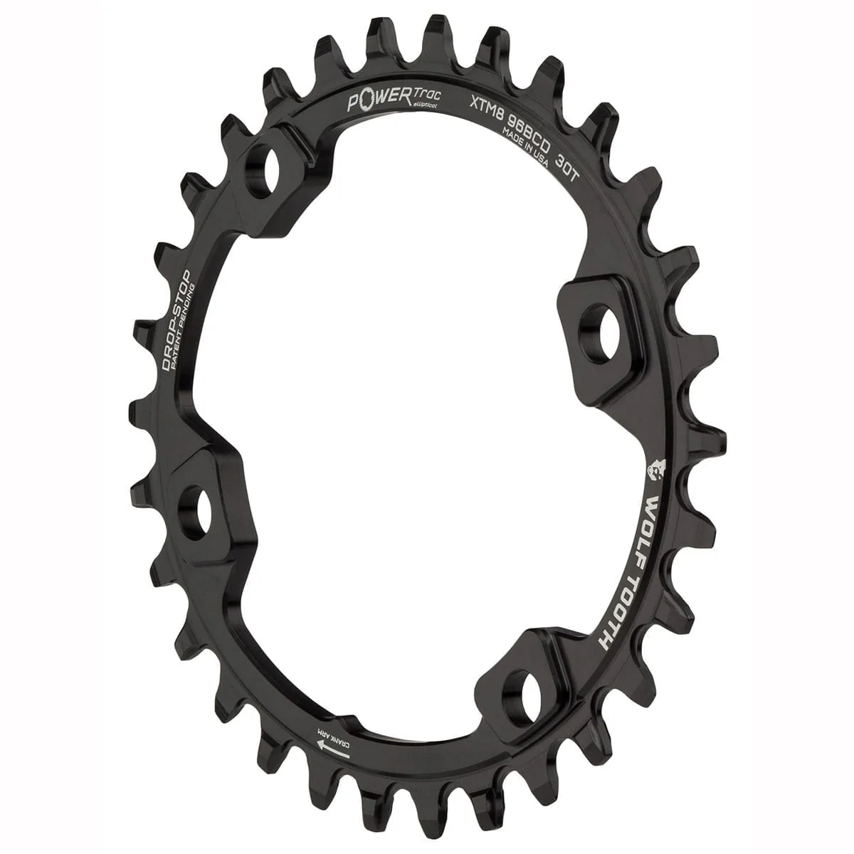 Plateau Mono Oval WOLF TOOTH ELLIPTICAL 96 BCD 11V Shimano XT M8000/SLX M7000 4 Trous 96mm Noir - Image 2