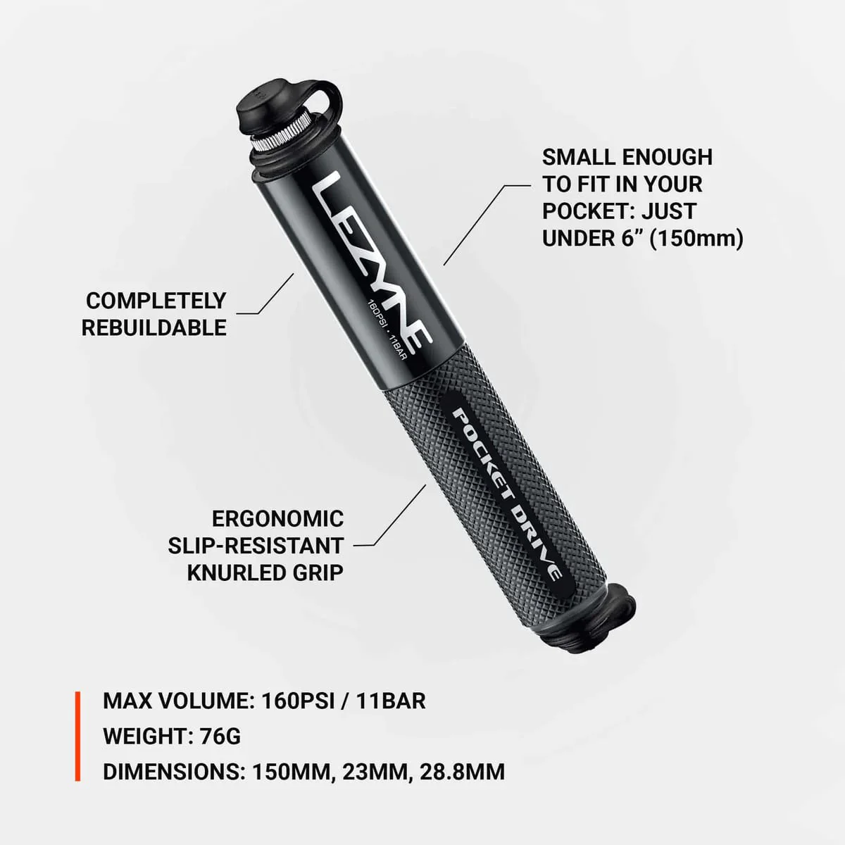 Pompe à Main LEZYNE POCKET DRIVE HP Noir - Image 4