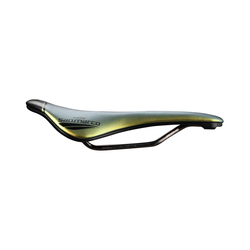 Selle SAN MARCO SHORTFIT 2.0 OPEN-FIT RACING S3 Largeur 144mm Rails Acier Xsilite Or - Image 2