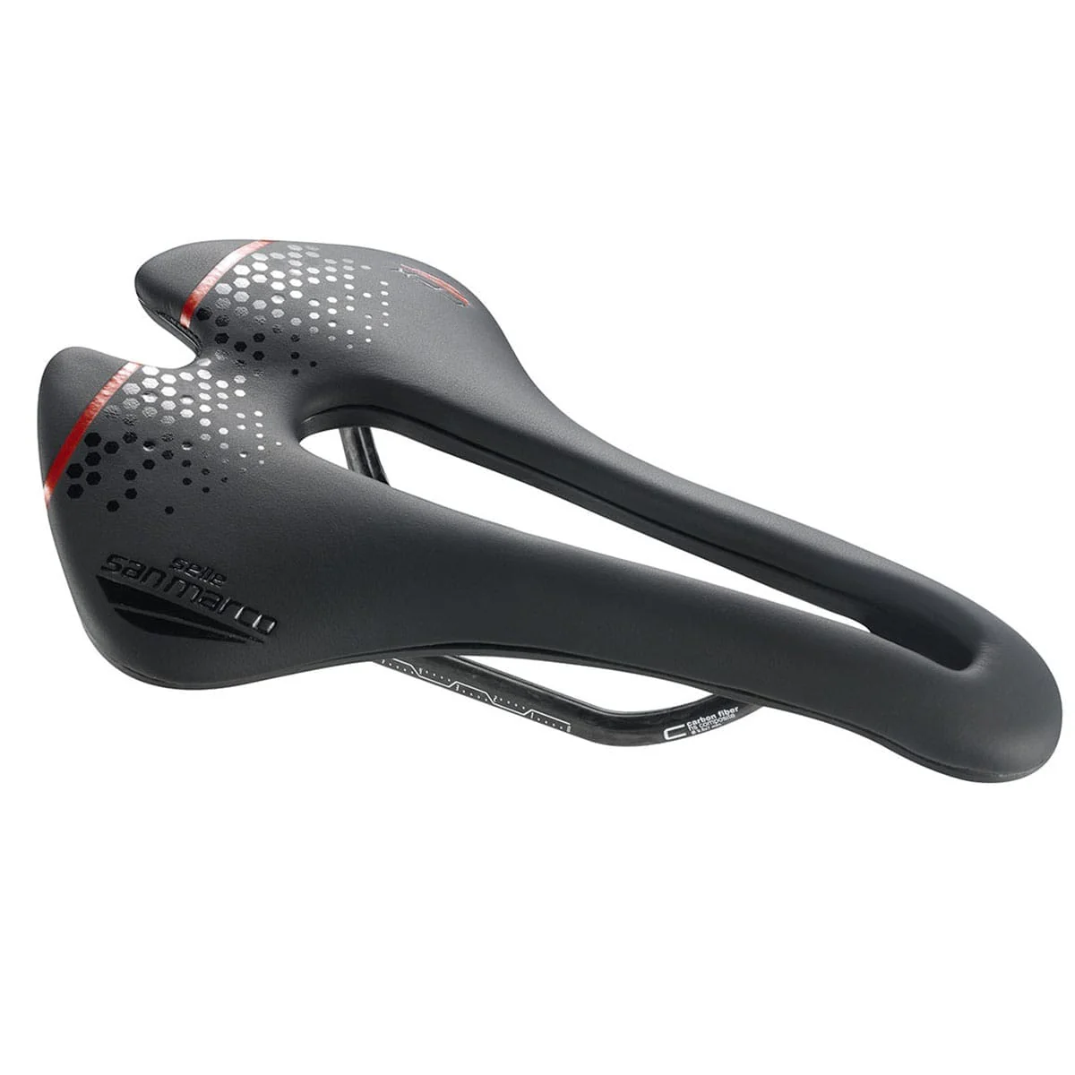 Selle SAN MARCO ASPIDE SHORT OPEN-FIT CARBON FX NARROW Rails Carbone