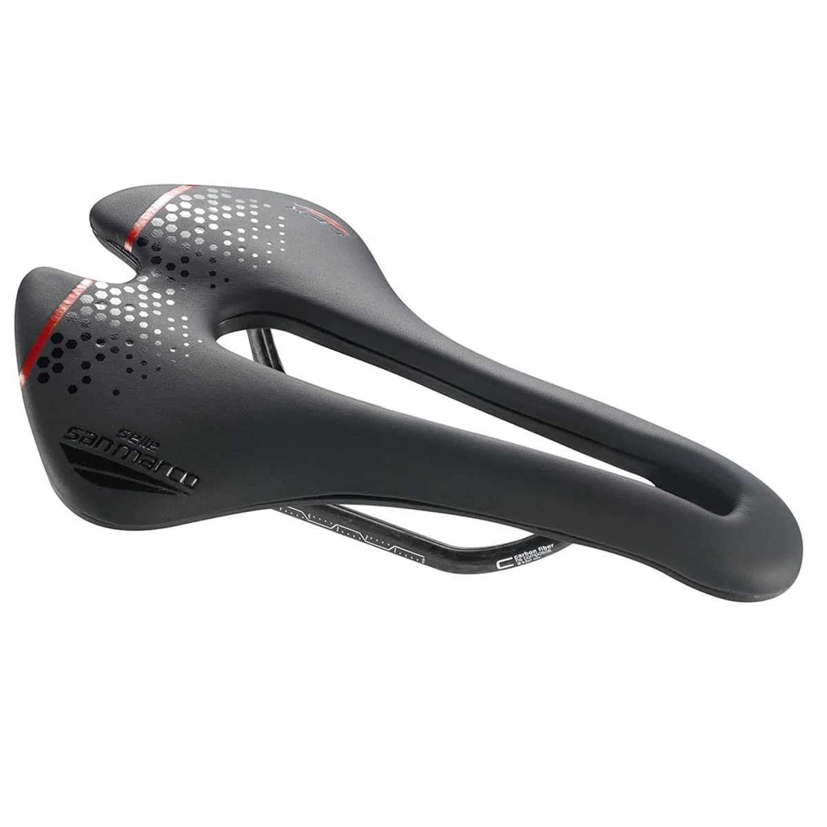 Selle SAN MARCO ASPIDE SHORT OPEN-FIT CARBON FX WIDE Rails Carbone